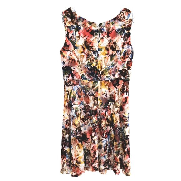 Y2K Burnout Velvet Fall Leaves Dress M V Neck Babydoll Neutral HOCO Formal - Picture 4 of 5